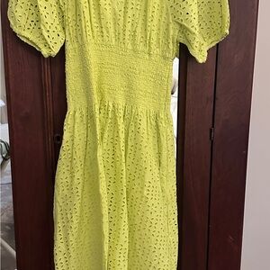 J. Crew Lime Green Eyelet Midi Dress